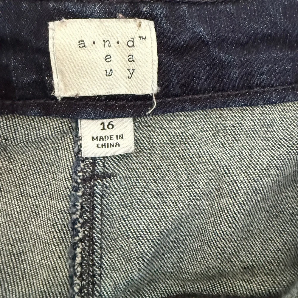 A New Day Dark Wash Denim Pencil Skirt Sz 16 Knee Length Blue Jean Preppy Casual